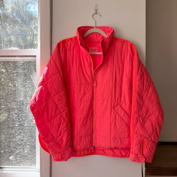 NWT Free People Pippa Packable Puffer Jacket Neon Coral FP Movement Medium - Picture 11 of 12